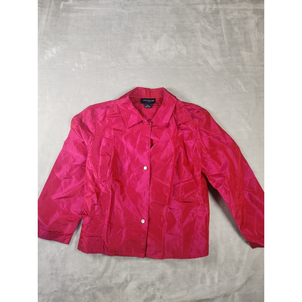 womens Ann Taylor Raspberry Raw Silk Blouse with French Cuffs Size 8